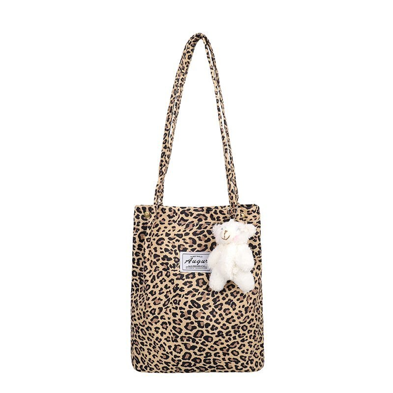 Women Shoulder Bags Handbag Printed Soft Canvas Fabric Large Capacity School Girl Package Ladies Casual Shopping Tote: Leopard