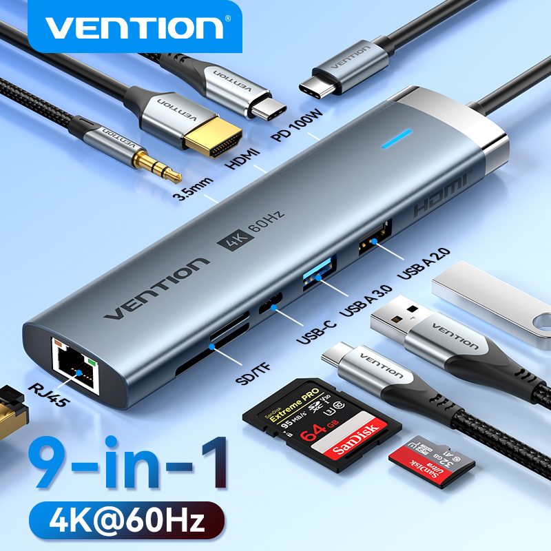 Vention 4K60Hz USB C HUB HDMI Adapter Type C to RJ45 Ethernet USB3.0 PD100W SD&TF for Laptop MacBook Pro Docking Station USB HUB