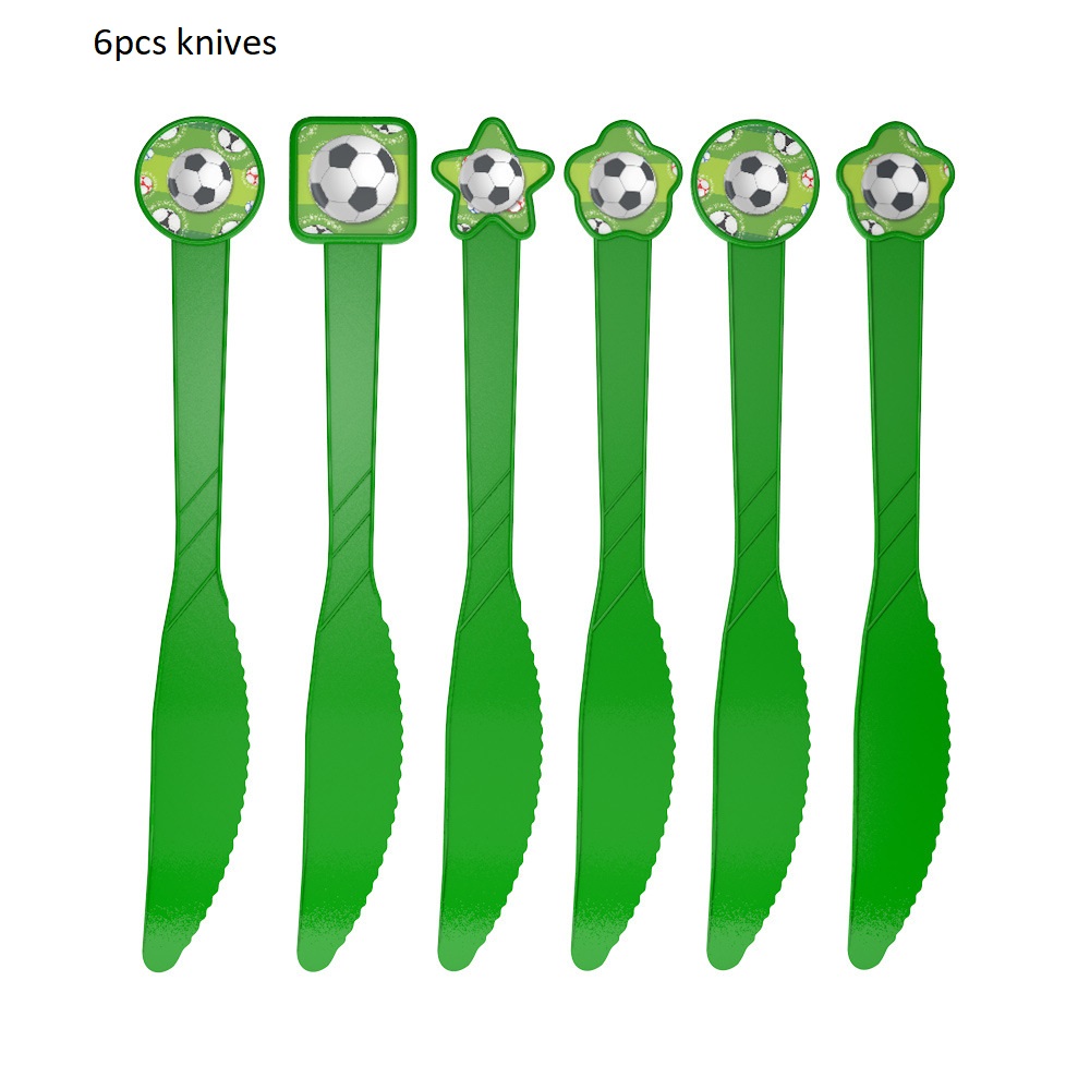 Voetbal Party Servies Papier Plaat Cup Servetten Tafelkleed Banner Gelukkige Verjaardag Event Feestartikelen Voor Jongens Festa: 6pcs Knives