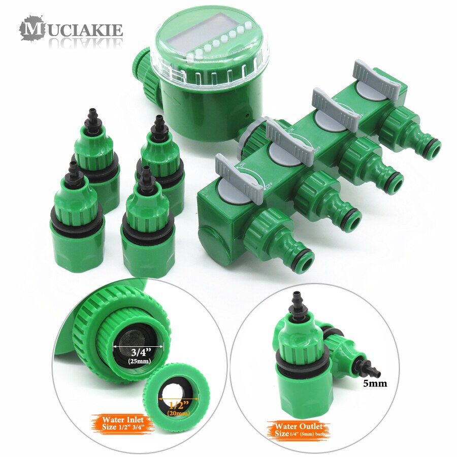 Garden Timer With 1/2/4-Way Hose Splitter Automatic Watering Irrigation Controller Adapter Connect 4/7mm 8/11mm 16mm Hose: ExAB686C