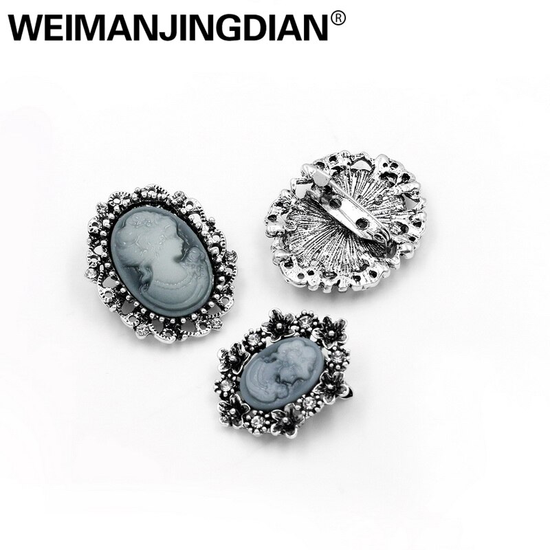Weimanjingdian impostato di 12 Pezzi di Stile dell'annata Della Resina E Strass cammeo Spilla Spilli in Oro O Argento colore Placcato