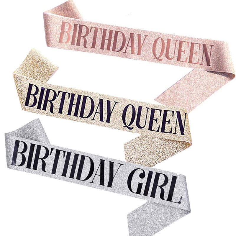 Pink Silver Gold Birthday Shoulder Strap Queen Birthday Banner Girl 18 20th Birthday Garland Happy Birthday Party Decor Adults