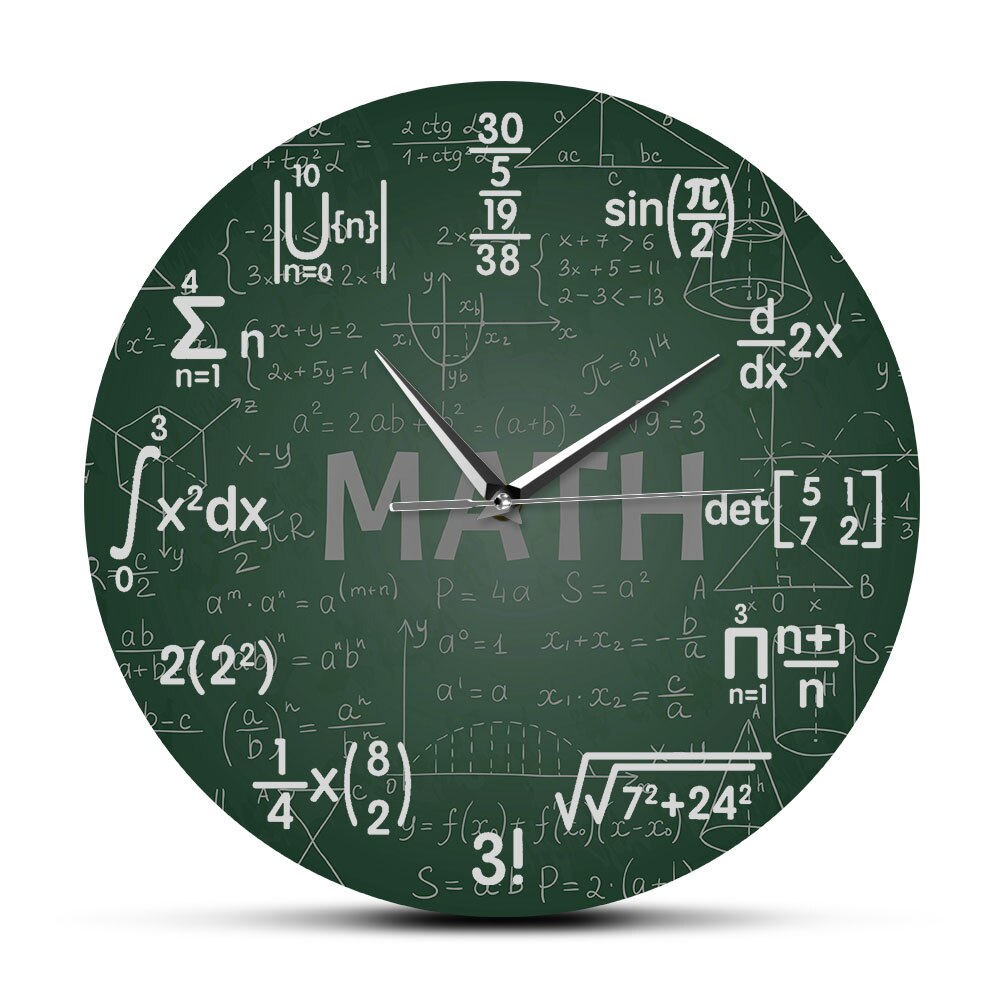 Reloj de pared colgante con de matemáticas para mujer, pizarra verde para colgar en la pared, arte de matemáticas y ciencia, ideal para de regreso a la escuela: No Frame