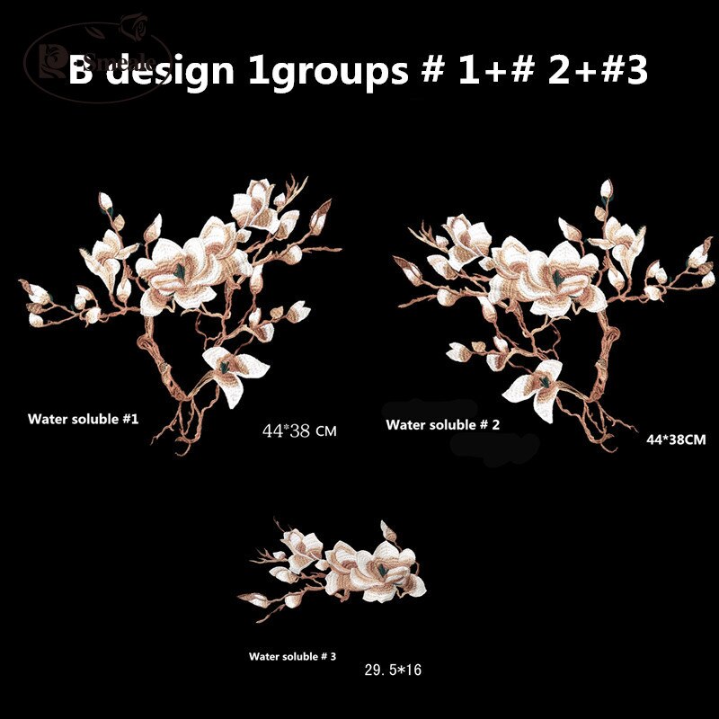 Blonder patch luksuriøs cheongsam formel kjole applikation organza 3d broderi magnolia blomster blonder stof  rs791