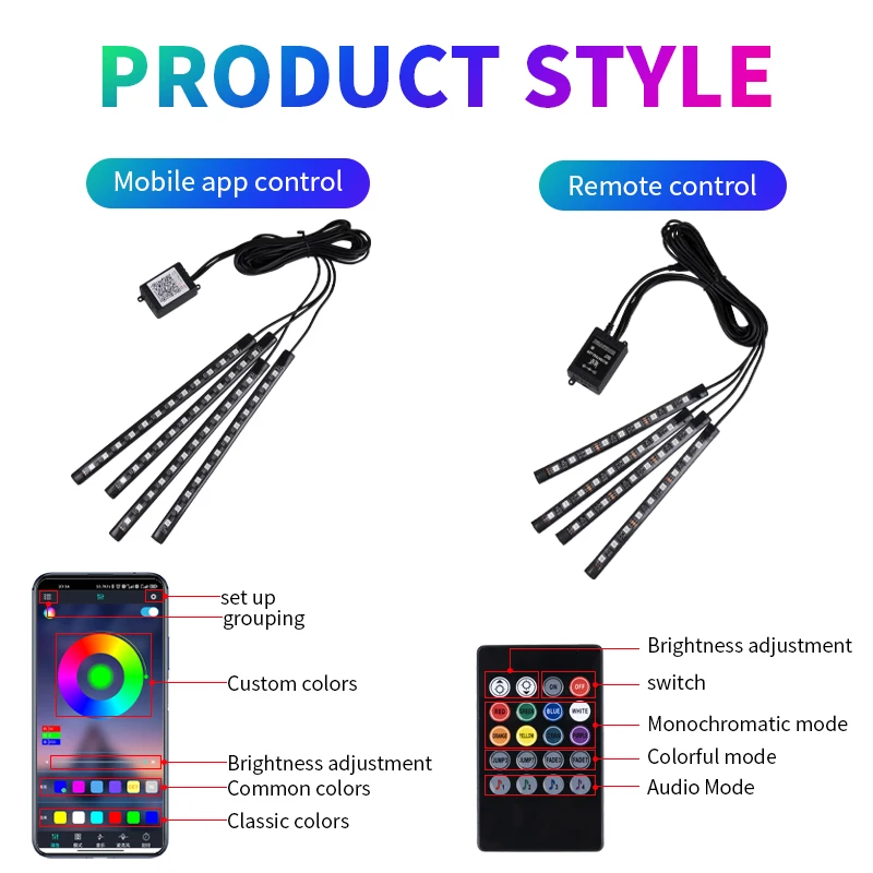 Kit de tira de luces LED de neón para Interior de coche, accesorios de retroiluminación RGB, aplicación remota, Control de música, lámpara decorativa automática