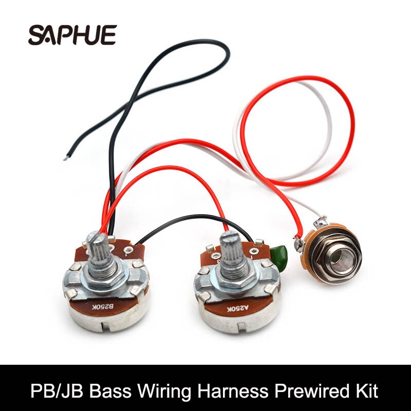 Arnés de cableado de bajo PB/JB, Kit precableado para guitarra de bajo de precisión, grande, 250K, Pots, 1/2, volumen, 1 tono Jack