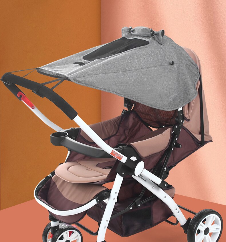 Baby Stroller Rag Shade Blocks UV UVB Sun Rays Cover Car Awning Mosquito Insect Net Mesh RainTent Stroller Protection Accessory: Light Grey