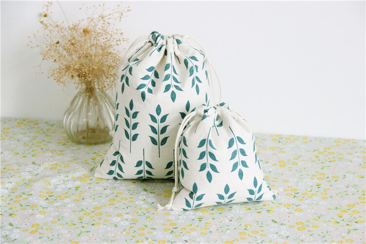 Leaf Linen Drawstring Bags for Sundries Travel Pouch Organizer Bags BB329