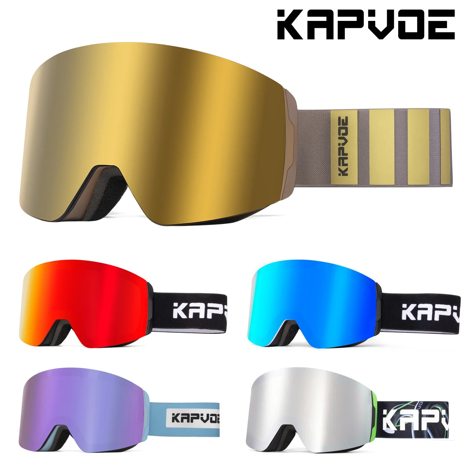 Kapvoe-Ski Goggles Snowboarding Goggle Snow Skiing Mask for Men Women Anti-Fog Lens Kit UV400 Protection Snowmobile Glasses