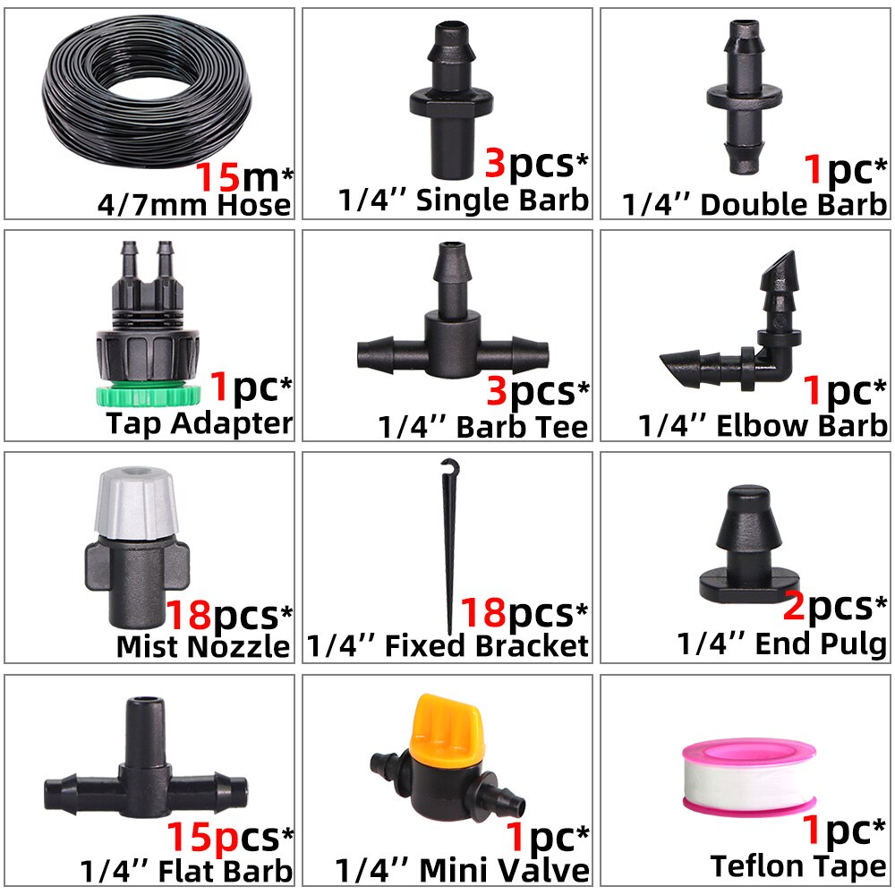 Greenhouse Micro Drip Irrigation Watering Kit System 1/4''Automatic Garden Self Water Flower Lawn Adjustable Dripper Atomizer: B-15m