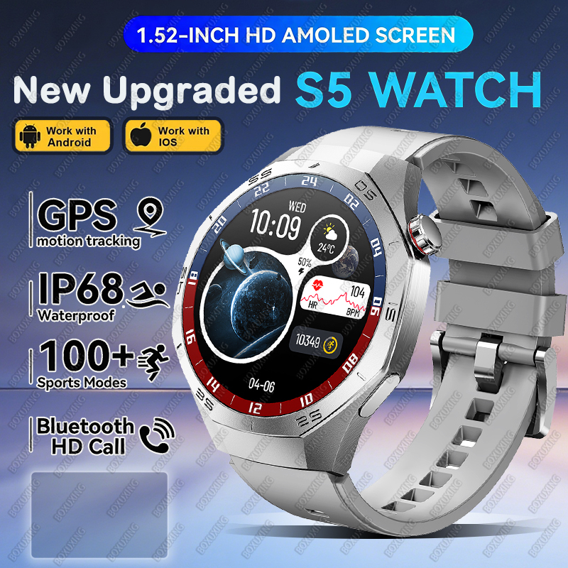 2025new para huawei gt5 pro relógio inteligente masculino hd tela amoled gps trajetória de movimento freqüência cardíaca bluetooth chamada 1.52 "smartwatch ip68: Preto