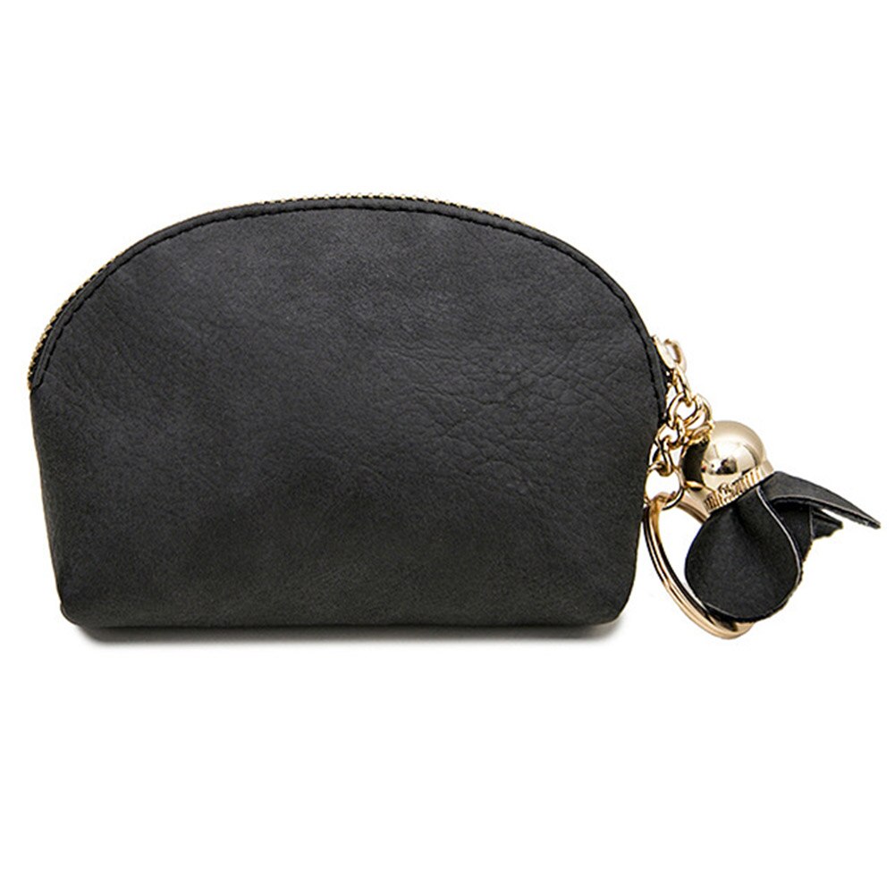Nøkkelorganisator lommebok dame pu skinn mini lommebok zip mynt veske kort nøkkelholder etui veske carteira feminina: Svart
