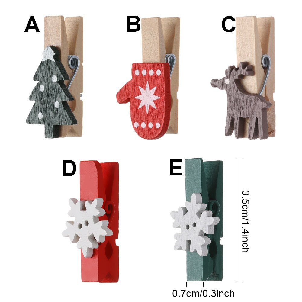 10 stuks/set mini kerst houten clips jaar feest decoratie foto muur clip eland diy kerst ornament kaarthouder bruiloft ornamenten
