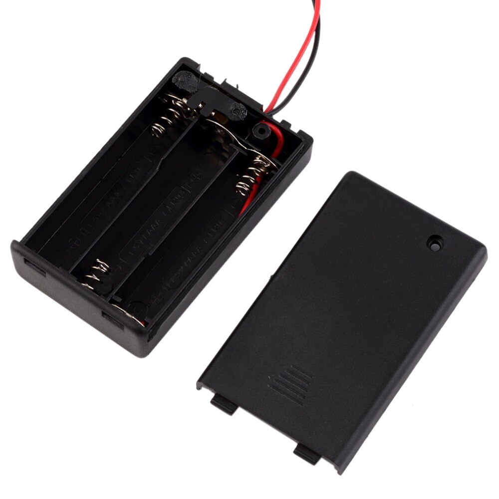 3 x AAA Battery Storage Cover Box Plastic Case Holder with ON/OFF Switch & Wire Leads for 3 pcs AAA Batteries Black