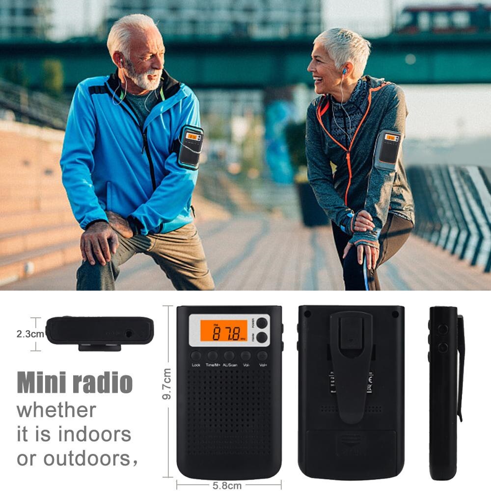 Mini rádio portátil am/fm, receptor de bolso de banda dupla, estéreo com tela lcd e função de memória de preset