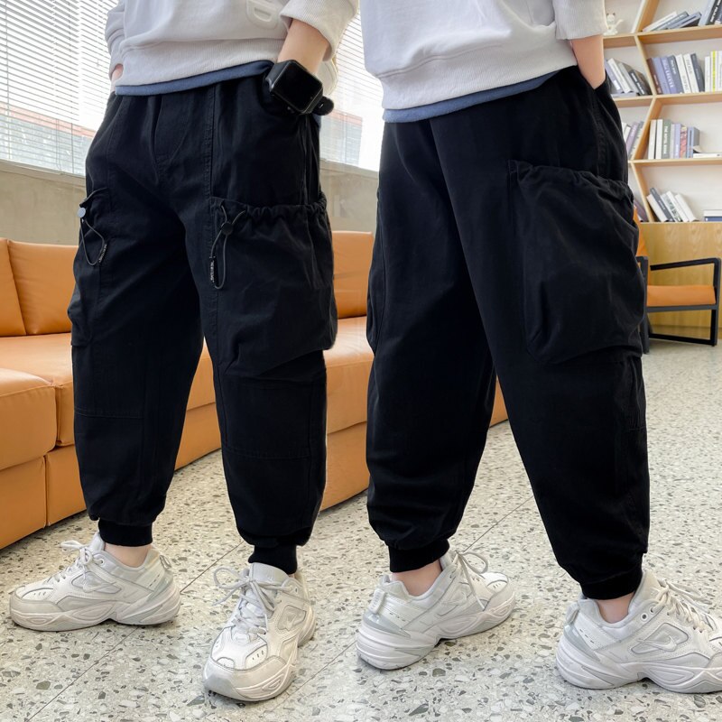 Pantalones deportivos con bolsillos grandes para niños, pantalón informal de algodón con cintura elástica, 5, 6, 7, 8, 9, 10, 11, 12, 13, 14 años, Primavera