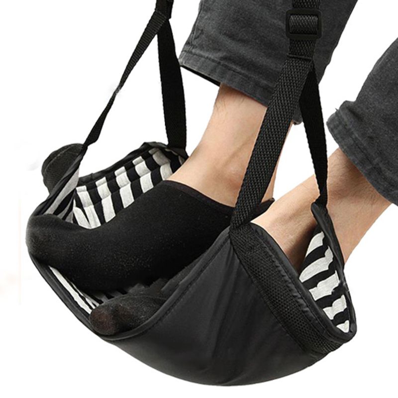 Svarta grå ränder fötter hängmatta bärbar fotstöd inomhus utomhus hushållskontor resor mini relax stativ