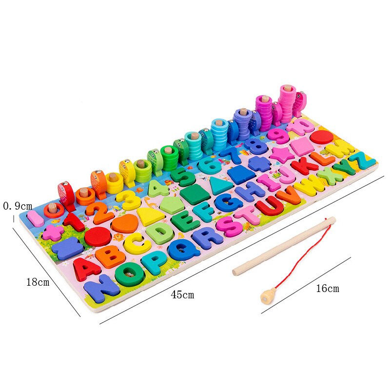 Montessori Educational Wooden Toys Children Busy Board Shape Color Math Matching Puzzle Magnetic Fishing Counting Toys: Six Letters in One