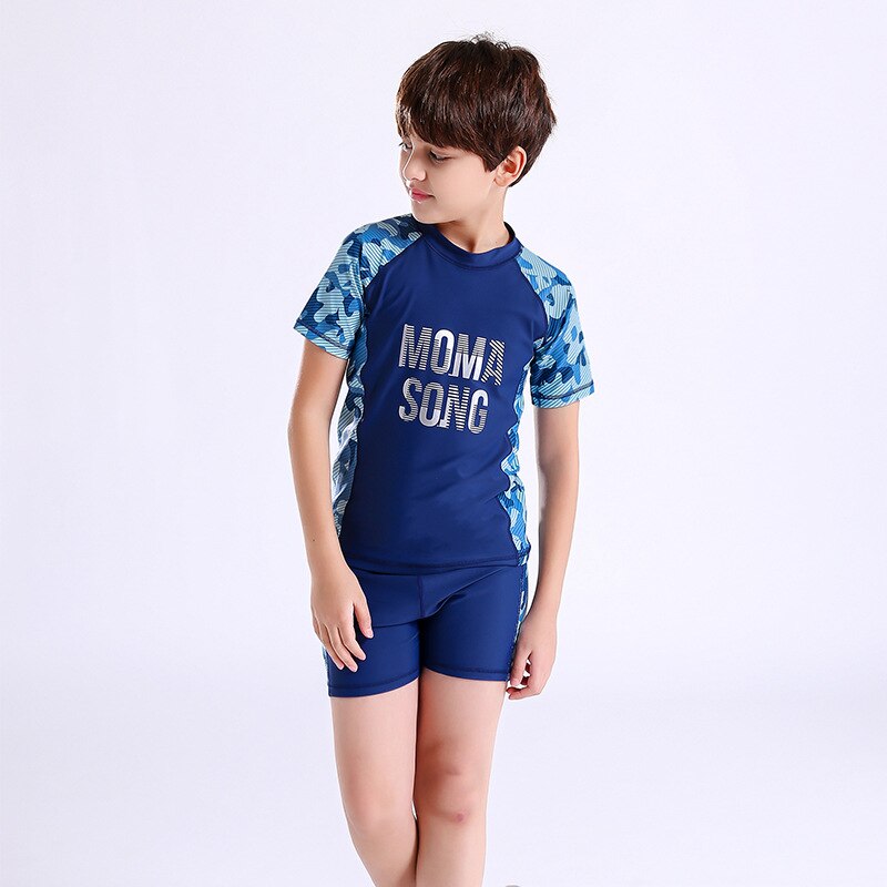 Nylon 8-16 Years Kids Swimwear Boy Swimming Suit Swimsuit Beach Wear Short Sleeve Bathing Suit Boy Swim 2 Pieces Suit Sportswear