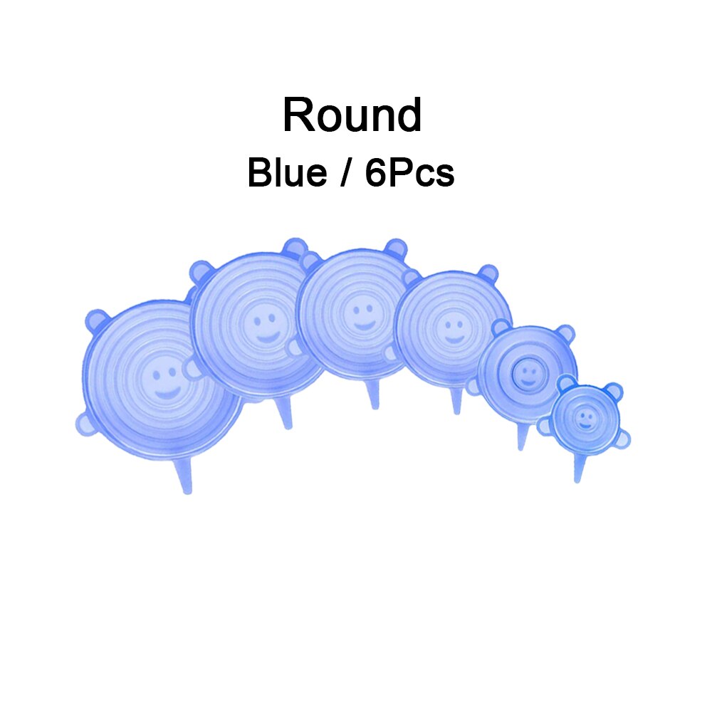 6/12 stk silikone låg til køkkengrej skål universal silikonelåg mad genanvendelige stræklåg madindpakning skål køkkenpropper: 6 stk runde blå