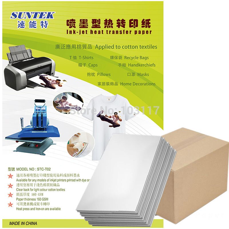 (50 pcs/lot) A4 papier de transfert thermique de couleur claire à jet d'encre avec papier d'impression à