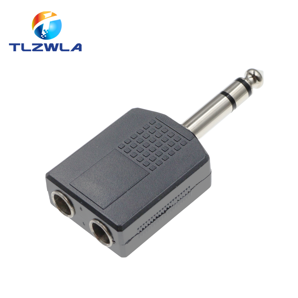 2 SZTUK 1/4 "mononukleoza/stereofoniczny audio Jacek adapter wtyczki męnarty na żeńnarty 6.35MM 6.5MM Podwójne gniazdo Słuchawki Mikrofon Y Rozgałęźnik Konwerter: Ciemnoszary