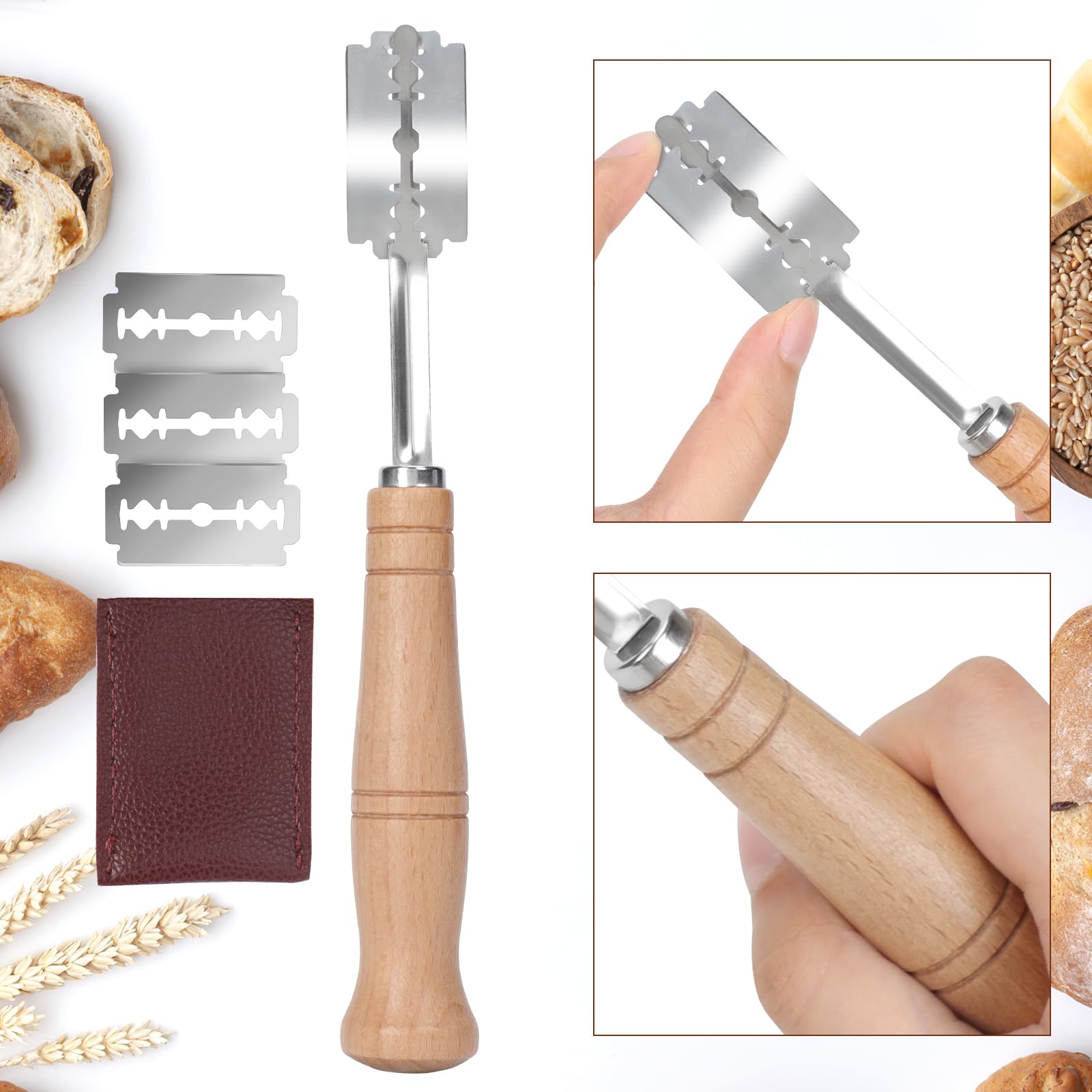JxLame-Outil de coupe de pâte en acier inoxydable, couteau de marquage avec 5 rasoirs, fournitures de coupe JxLame
