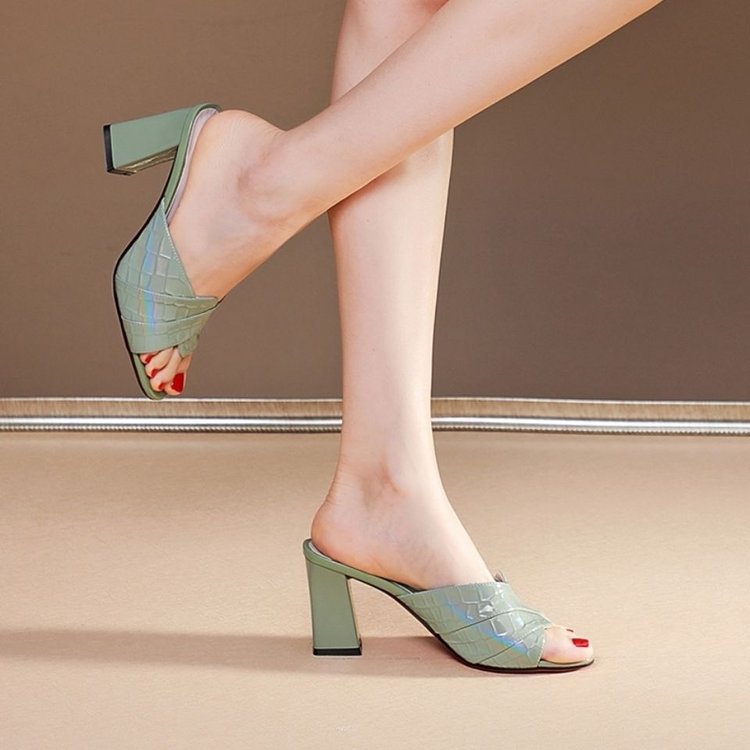 Women's Open Toe Summer High Heel Sandals Ladies 35-40 Casual Outdoor Ladies Sandals Solid Color Pleated: Light Green / 36