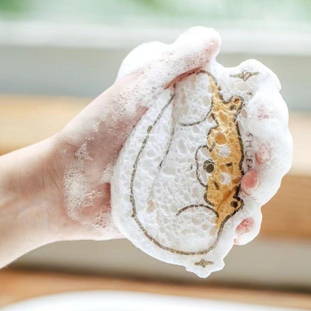 Cartoon Houtpulp Vezels Non-stick Olie Keuken Rag Multi-Functionele Afwassen Keuken Doek Cleaning Schuren Thuis sp X8V4