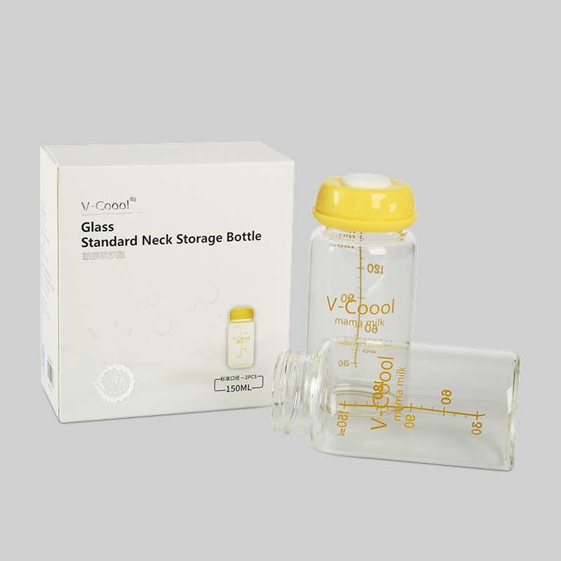 150ml 2 stk / kasse glas mælkeopbevaringsflaske baby modermælk fryser konserveringsflaske mælkeopbevaringsbæger varmebestandig  bn081