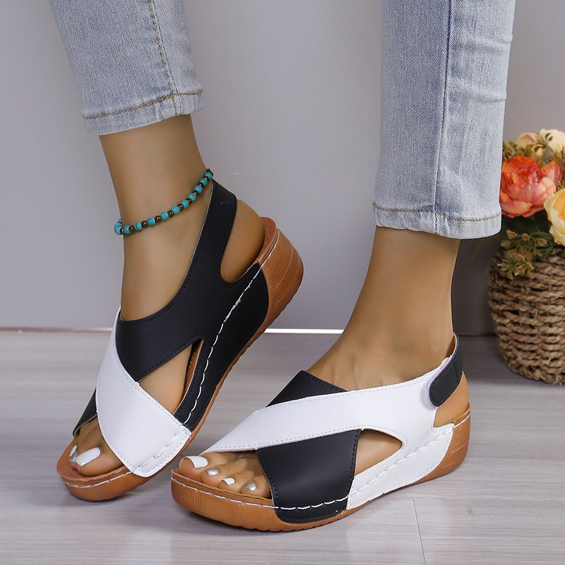 damescontrastkleurige sleehaksandalen Zomer Peep Toe Antislip strandschoenen Vrouw Comfortabel platform Romeinse Sandalias Mujer