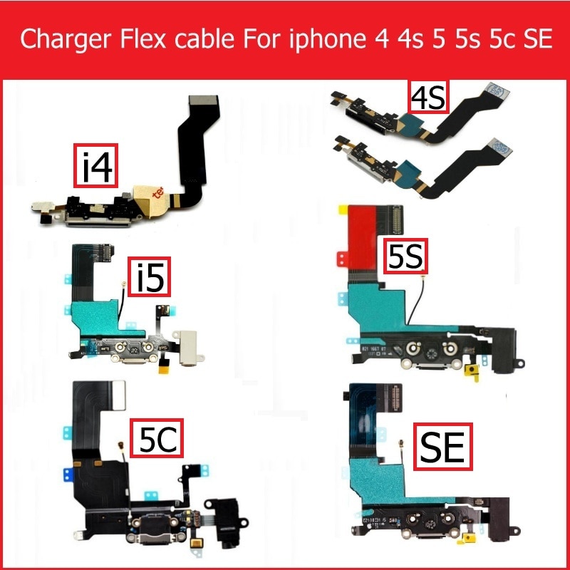 Usb dock oplader flex kabel til iphone 4 4s 5 5s 5c se opladning hovedtelefon audio jack port stik med mikrofon flex kabel bånd