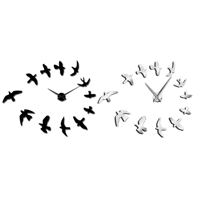 ! Decoratieve Spiegel Wandklok Vliegende Vogels Wandklok Modern Luxe Frameloze Diy Grote Klok Muur Horloge Natuur