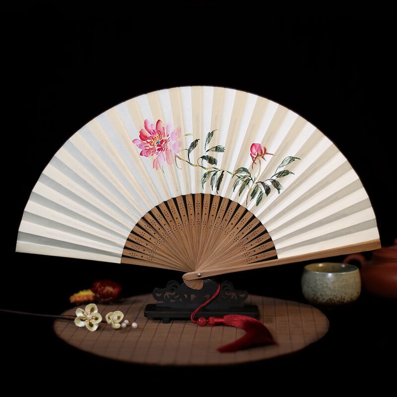 Japanese Style Hand Painted Paper Fan 21.5*41cm Ventilador Classical Fans Small Summer Portable Bamboo Xuan Paper Hand Fan: B