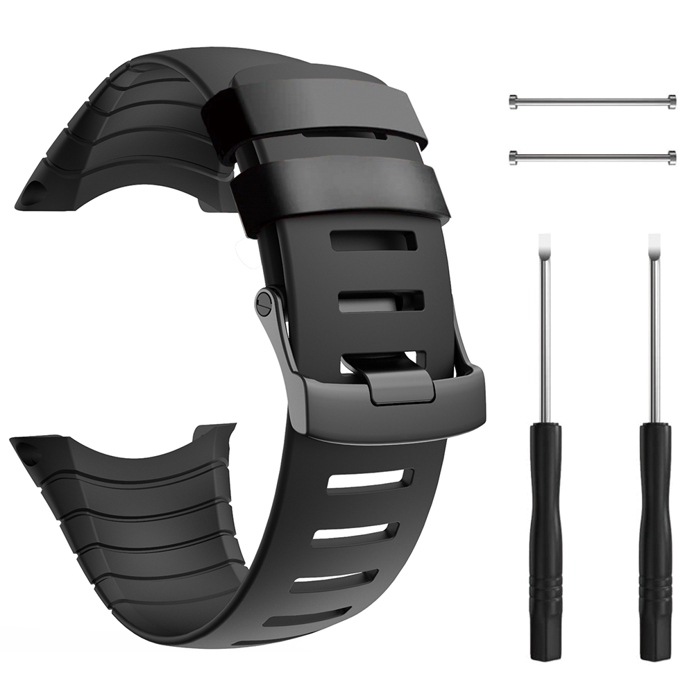Rubberen accessoirebandje voor suunto core band, polsbandje voor sport, vervangende bandjes met metalen sluiting voor suunto core smartwatch: Zwartgroen