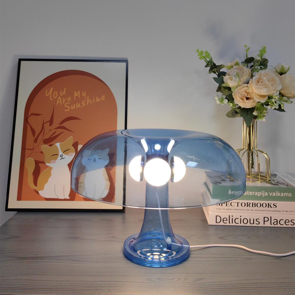Nueva lámpara de mesa de hongos LED para decoración de hotel, dormitorio, sala de estar, iluminación minimalista moderna, luces creativas de escritorio: Castaño / Azul