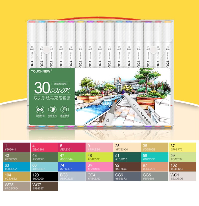 TOUCHNEW T8 12/30/40/60/80 Colors Set Sketching Markers Drawing Pen Set with Dual Tip Brush Pens for Manga School Color Pen: 30 colors set