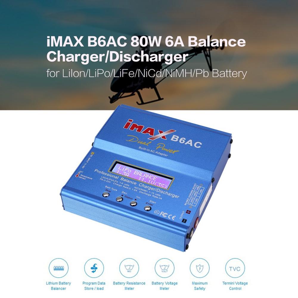 IMAX-cargador de equilibrio iMAX B6/6AC EU/US 80W 6A Lipo NiMh Li-ion ni-cd RC, descargador de 10w 2A con adaptador de 15V/6A AC/DC para batería de modelo RC: B6AC XT60 US plug