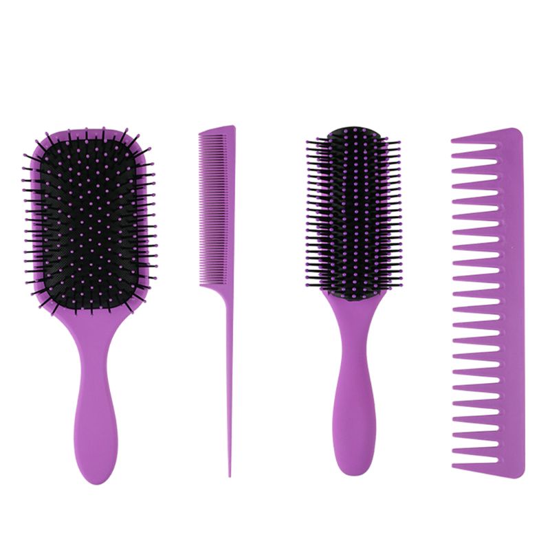 4Pcs Hair Brush Set Air Cushion Massage Comb High Temperature Resistant Portable Home Travel Styling Tool for Ladies: Purple
