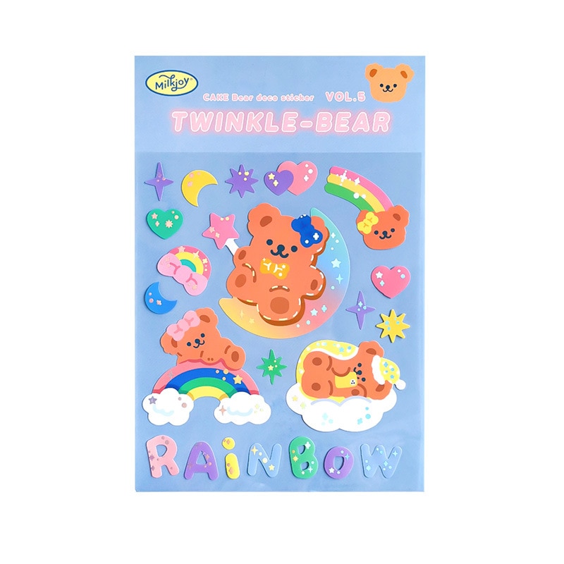 Mohamm 1Pc Milkjoy Series Korean Style Glittery Bear Stickers Decoration Scrapbooking Paper Stationary