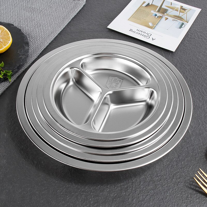 304 Stainless Steel Plate Kindergarten Plate School Adult Dishes Plate Round Shape Dining Restaurant Tray