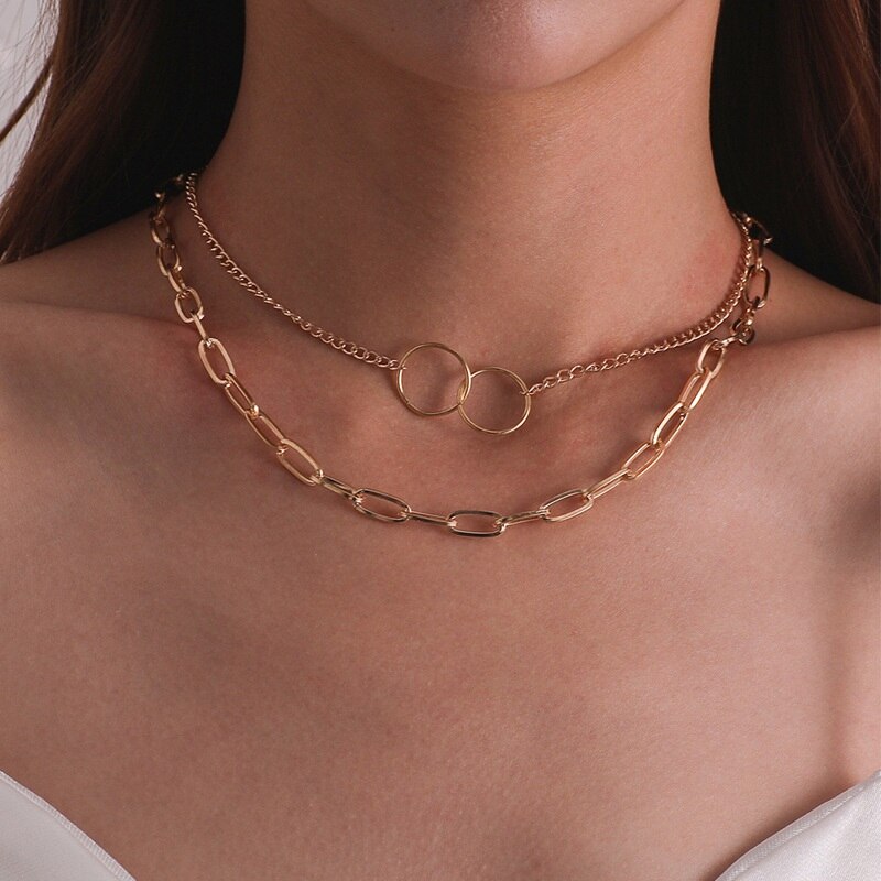 Gothic Punk Metal Multi Layer Dikke Ketting Choker Ketting Voor Vrouwen Mannen Gold Streetwear Sieraden Vrouwelijke Chocker Collier: OV51574