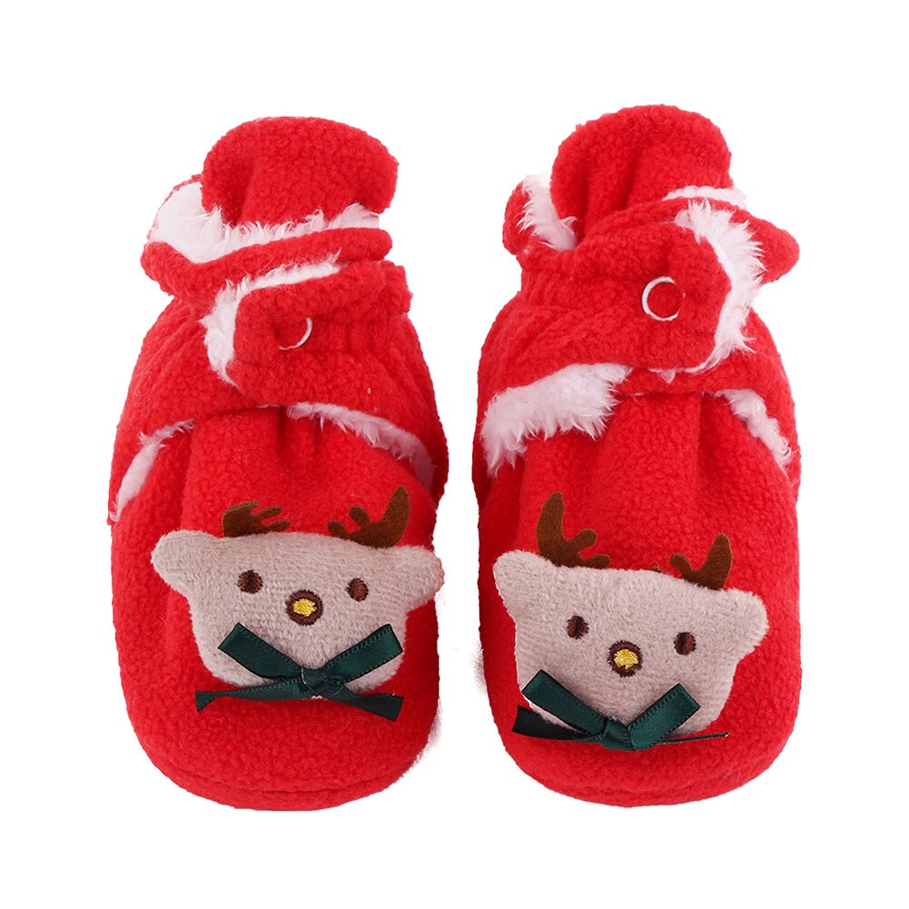 Baby christmas støvletter vinter varme 3d tegneserie fleece sokker krybbe sko skridsikker toddle first walking sko santa foot sokker: Rød elg / Størrelse 11 0-6 måneder
