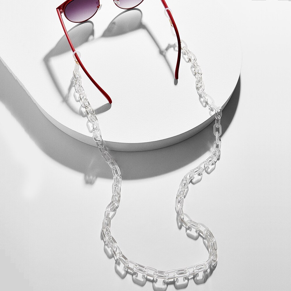 70cm Acryl Sonnenbrille Kette Mehrfarbig Lesebrille Schlüsselband Gurt Einstellbare Nacken Kette Brillen Schlüsselband: transparent