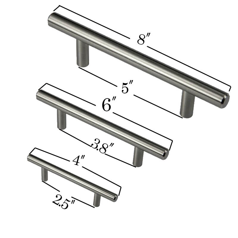4 " 6 " 8 "kabinet t bar træk håndtag rustfrit stål møbler hardware skuffeknap køkken skab dørhåndtag træk møbler