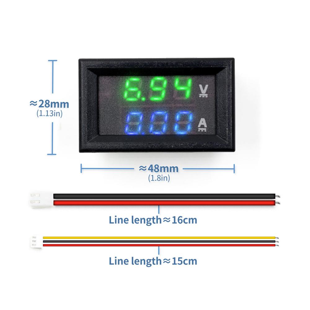 Mini Digital Voltmeter Ammeter DC 100V 10A Panel Amp Volt Voltage Current Meter Tester 0.28" Blue Red Dual LED Display