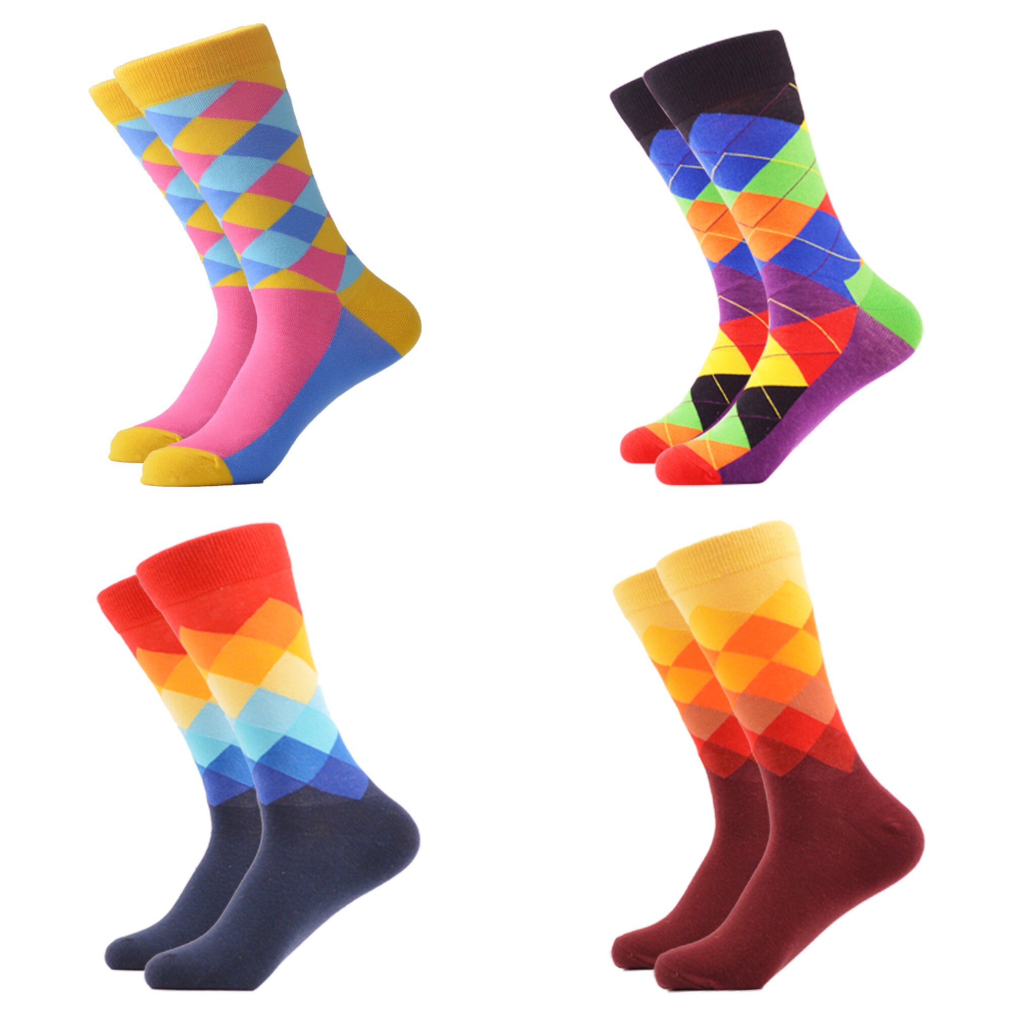 SANZETTI-chaussettes pour hommes, style Hip Hop, en coton peigné, haute couleur, nouveauté, Skateboard, motif géométrique, motif Harajuku,: 05753 (4 pairs)