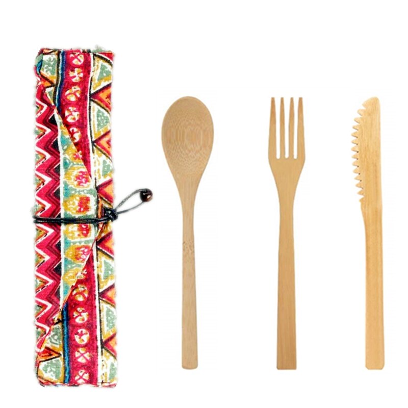 Couverts en bois, réutilisables, couverts de voyage, cuillère fourchette et paille de bambou, ustensiles de table: C5