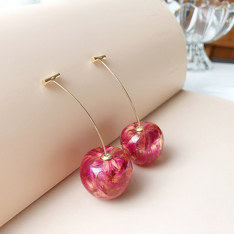 Colar de cereja de cristal folha verde cereja fruta pingente colares para mulheres colar borla hip hop atacado jóias gargantilha: E earring