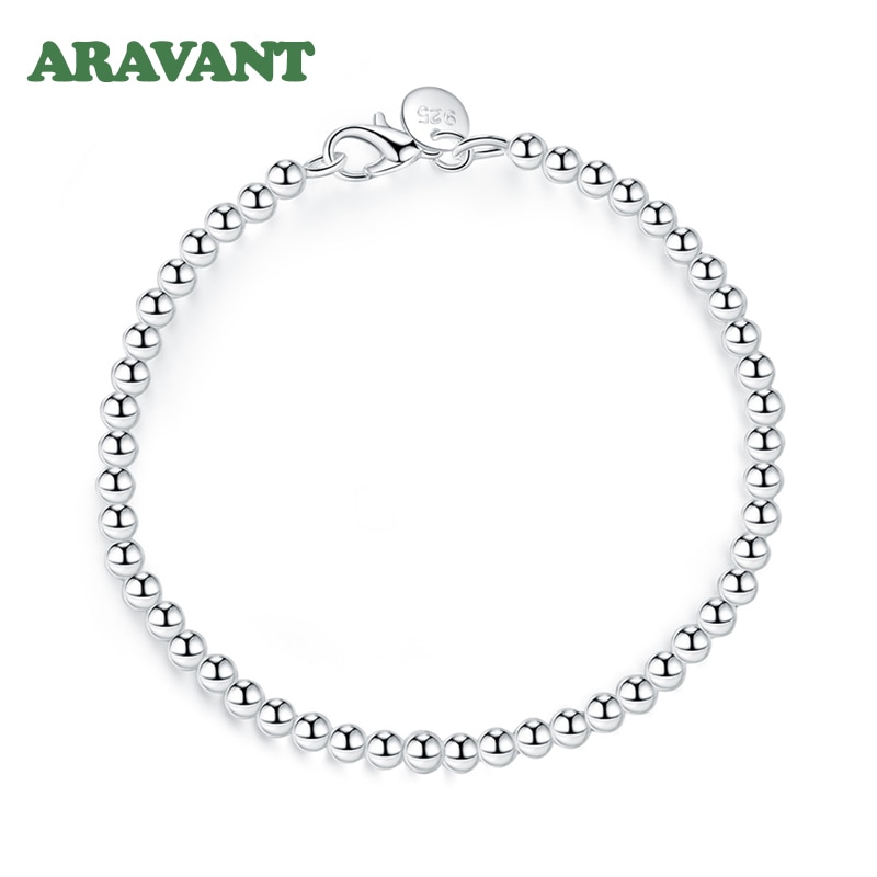 925 Silver Bead Chain Bracelet For Women Silver Jewelry Accessories Wide 4mm 6mm 8mm 10mm